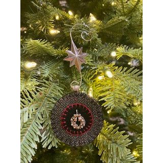 Paxe's Designs ~ Wool Penny Christmas Ornament | Wreath Black and Red
