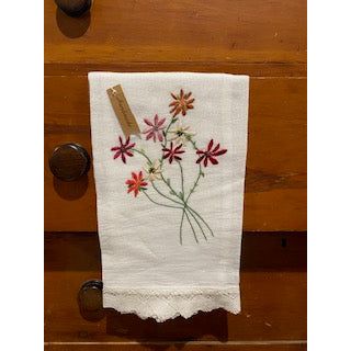 Paxe's Designs ~ Hand Embroidered Tea Towel ~ Daisies Pink