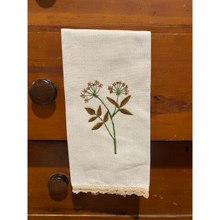 Paxe's Designs ~ Hand Embroidered Tea Towel ~ Queen Anne's Lace