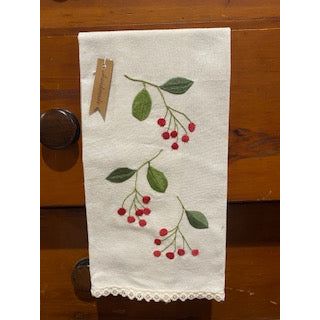 Paxe's Designs ~ Hand Embroidered Tea Towel ~ Red Berries