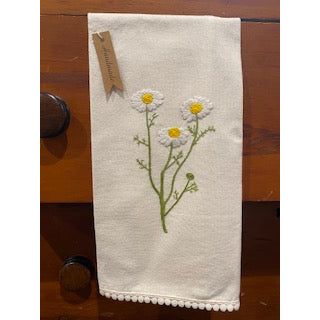Paxe's Designs ~ Hand Embroidered Tea Towel ~ Daisies White