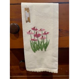 Paxe's Designs ~ Hand Embroidered Tea Towel ~ Cone Flowers