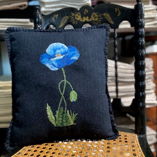 Paxe's Designs | Hand-Embroidered Pillow - Blue Flower