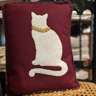 Paxe's Designs ~ Wool Cat Applique Pillow - Christmas Cat