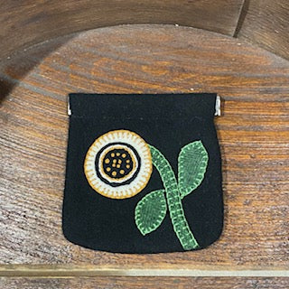Paxe's Designs | Black and Yellow Wool Flower Change Purse