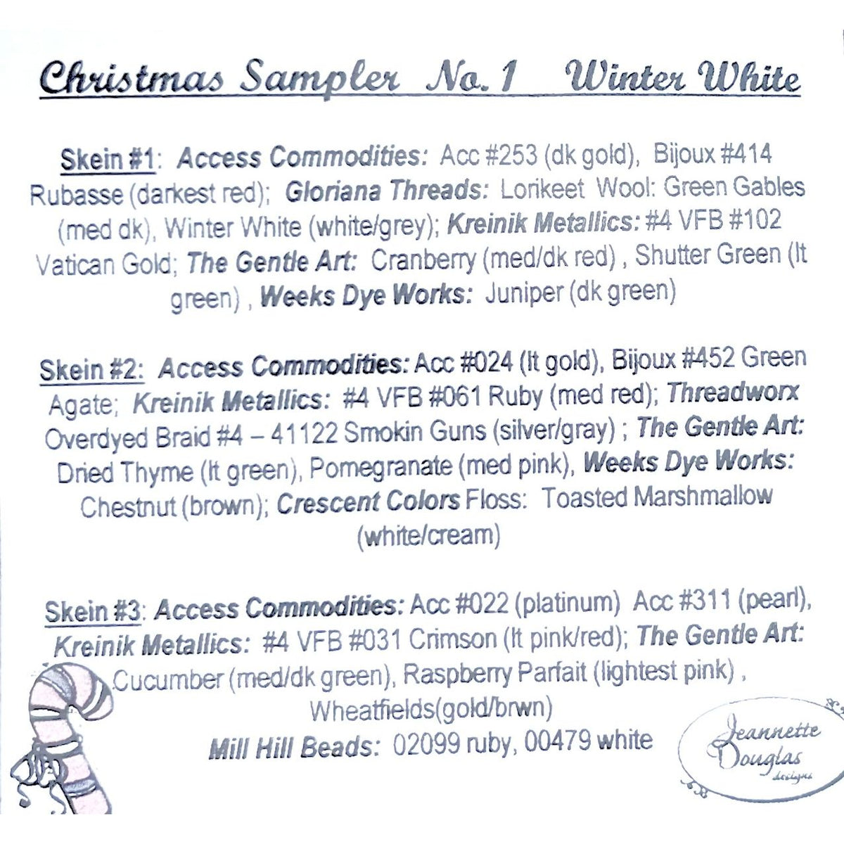 Jeannette Douglas Designs | Christmas Sampler #1 Winter White Embellishment Package
