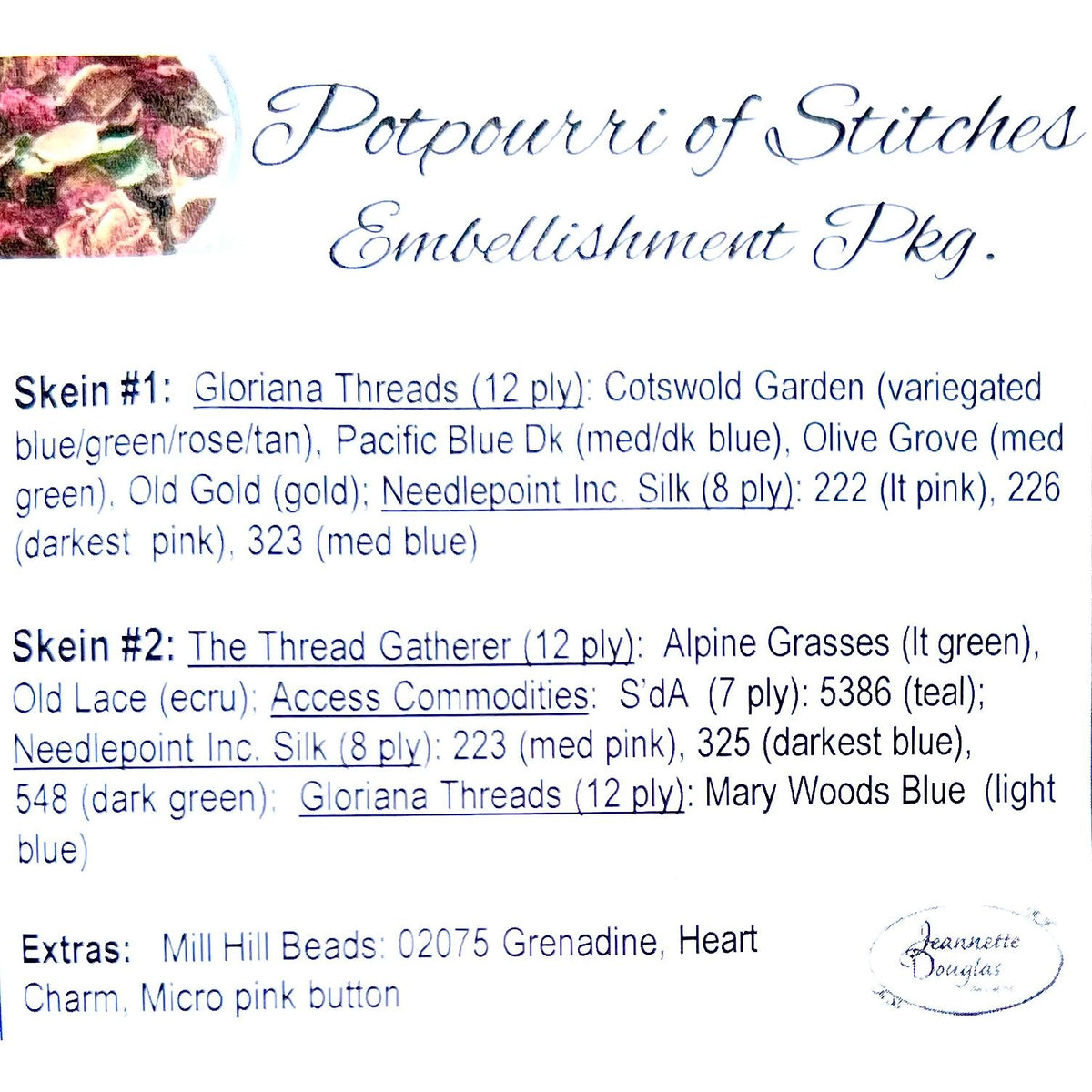 Jeannette Douglas Designs | Potpourri of Stitches Embellishment Package
