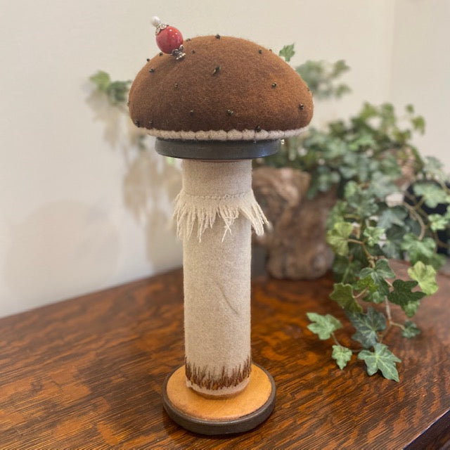 Vintage Bobbin Pincushion | Brown Mushroom