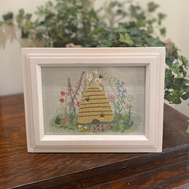 Paxe's Designs ~ Hand Embroidered Beeskep in a Frame