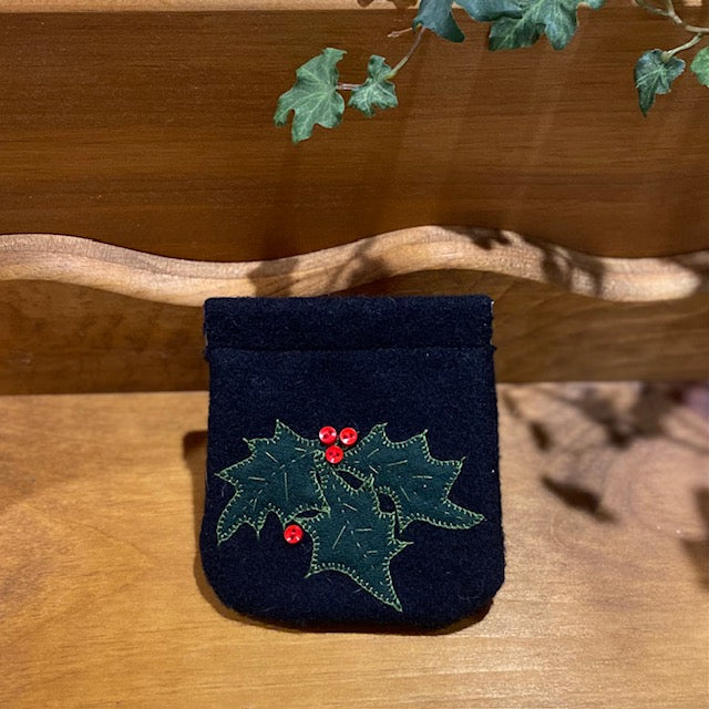 Paxe's Designs | #8 Holly Berries Wool Change Purse