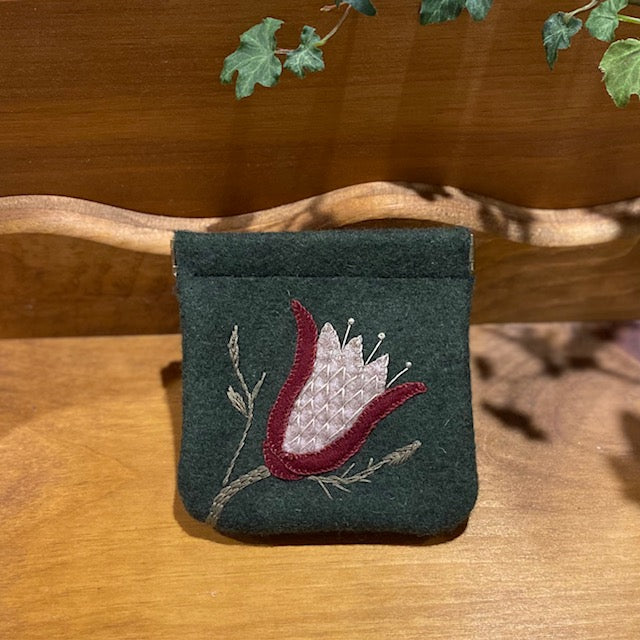 Paxe's Designs | #7 Red & Tan Flower Wool Change Purse