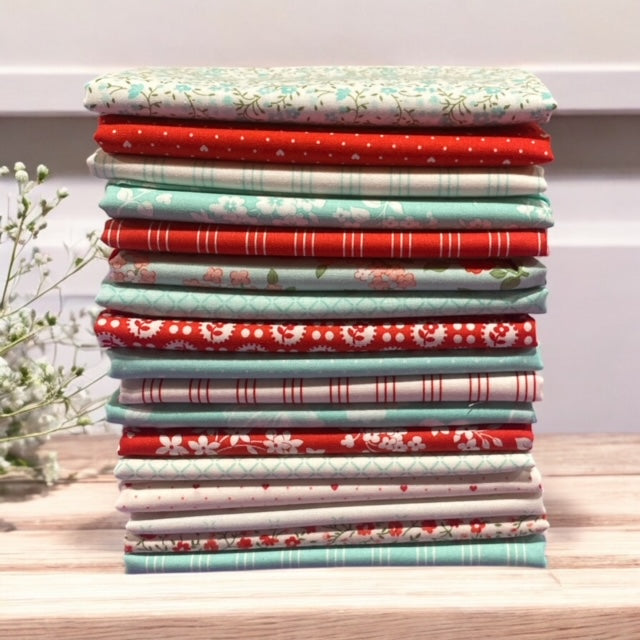 Lighthearted ~ Teal & Red ~ Fat Quarter Bundle