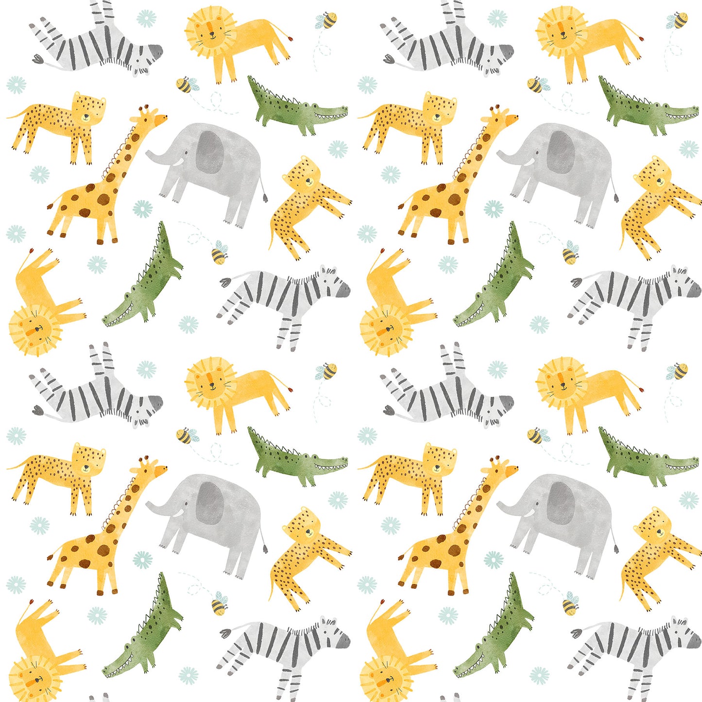 Sunny Safari ~ Animal Toss Minky ~ MK27762-10 White Multi