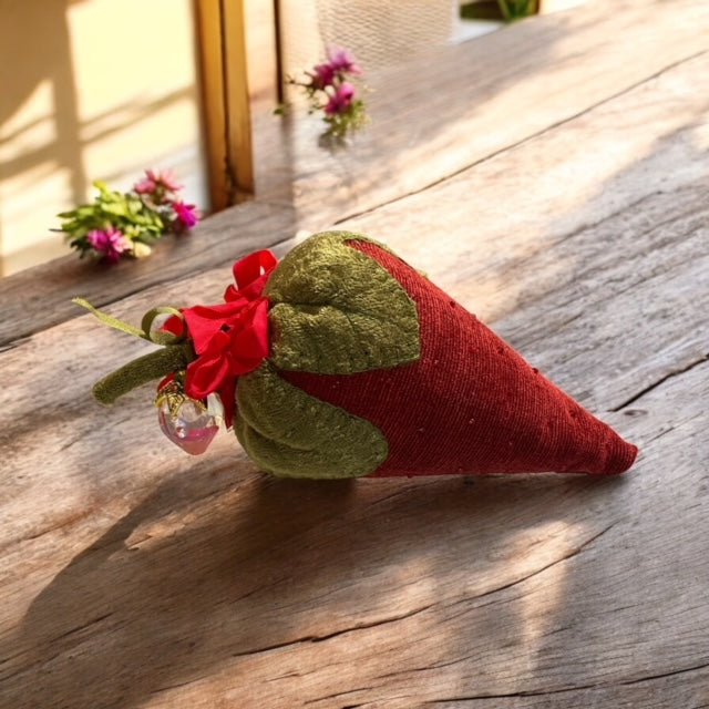 Paxe's Designs ~ Velvet Vintage Style Strawberry Pincushion with Glass Charm