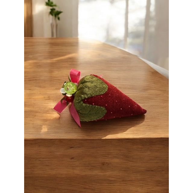 Paxe's Designs ~ Velvet Vintage Style Strawberry Pincushion with Glass Charm