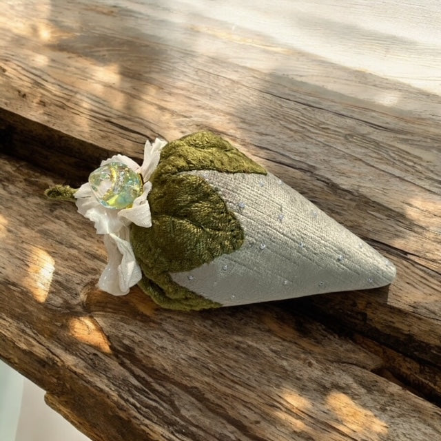 Paxe's Designs ~ Velvet Vintage Style Strawberry Pincushion with Glass Charm