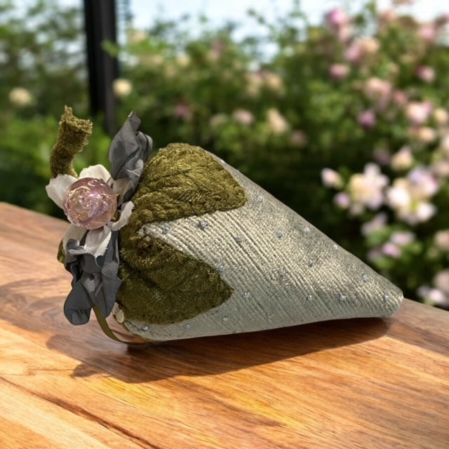 Paxe's Designs ~ Velvet Vintage Style Strawberry Pincushion with Glass Charm