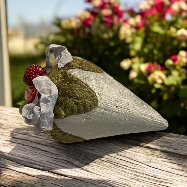 Paxe's Designs ~ Silver/Blue Velvet Vintage Style Strawberry Pincushion