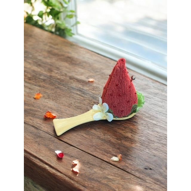 Paxe's Designs ~ Mini Red Strawberry Pincushion on Wooden Spoon