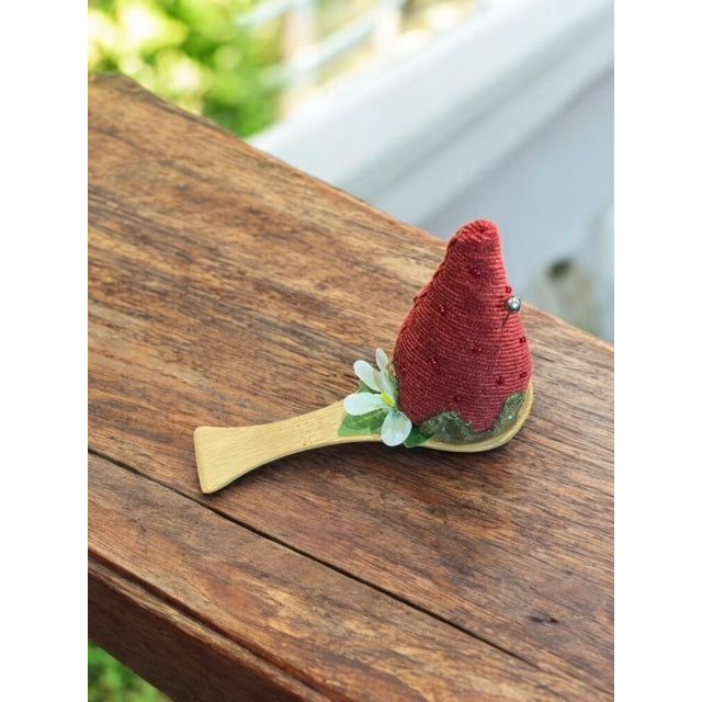 Paxe's Designs ~ Mini Red Strawberry Pincushion on Wooden Spoon