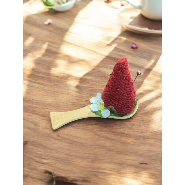 Paxe's Designs ~ Mini Red Strawberry Pincushion on Wooden Spoon