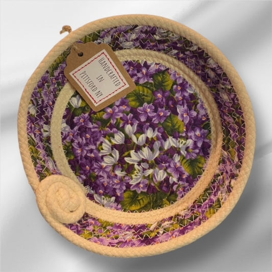 Hand-Crafted ~ Fabric Bottom ~ Fabric Covered Rope Bowl SM