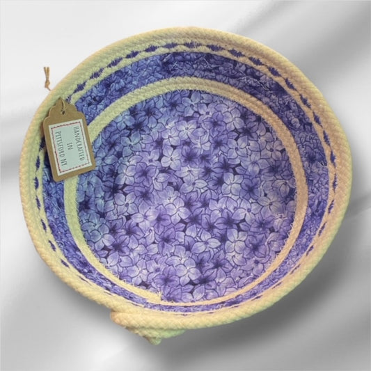 Hand-Crafted ~ Fabric Bottom ~ Fabric Covered Rope Bowl MD