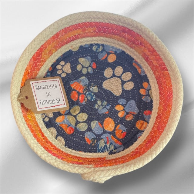 Hand-Crafted ~ Fabric Bottom ~ Fabric Covered Rope Bowl SM