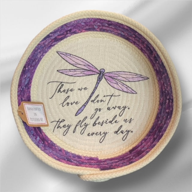Hand-Crafted ~ Embroidered ~ Fabric Covered Rope Bowl LG