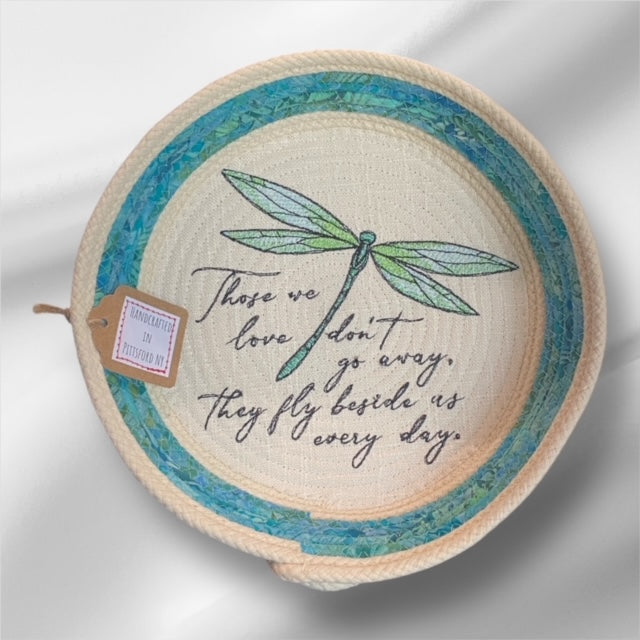 Hand-Crafted ~ Embroidered ~ Fabric Covered Rope Bowl LG