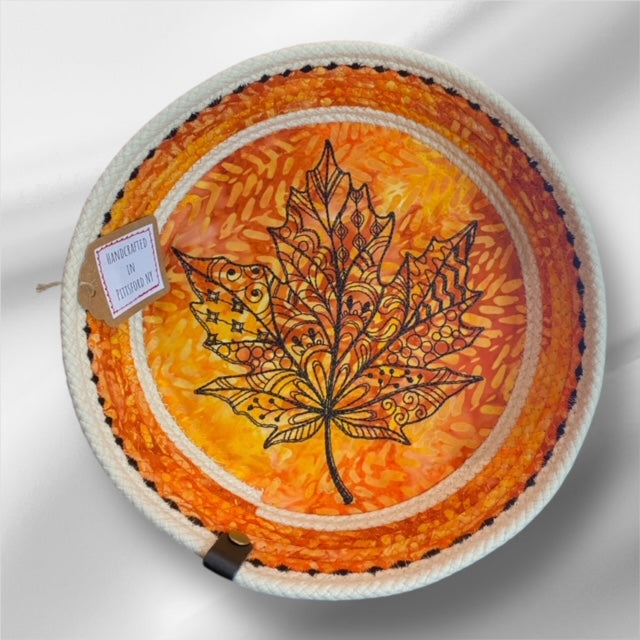 Hand-Crafted ~ Embroidered ~ Fabric Covered Rope Bowl LG