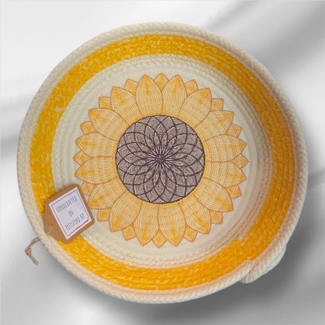Hand-Crafted ~ Embroidered ~ Fabric Covered Rope Bowl LG