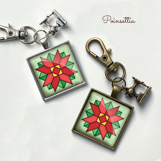 Patchwork Pendants | Poinsettia Quilt Scissor Fob - Antique Brass