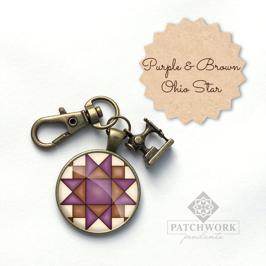 Patchwork Pendants | Purple & Brown Ohio Star Quilt Scissor Fob