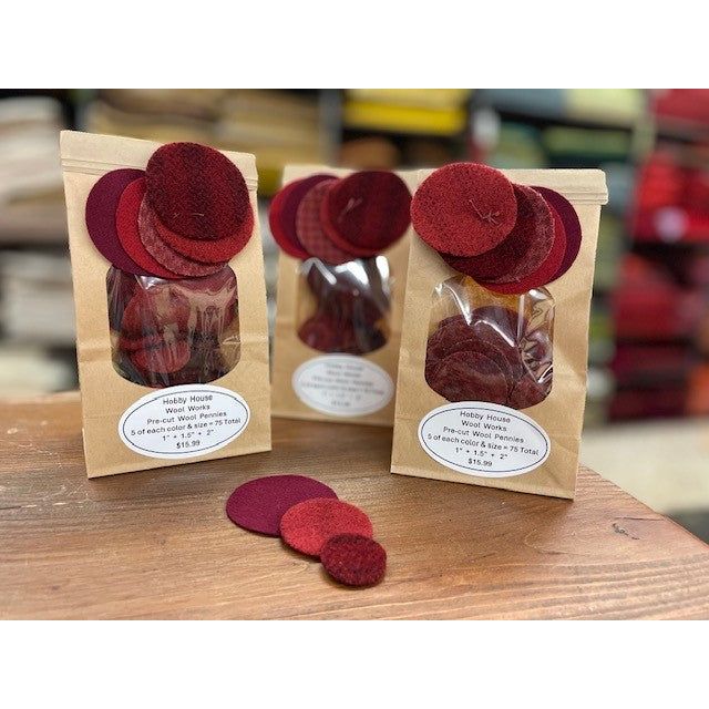 Hobby House Wool Works Pre-Cut Wool Pennies ~ Reds