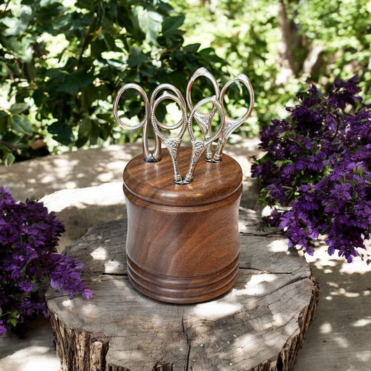 Hand-Turned Dark Wood Scissor Holder