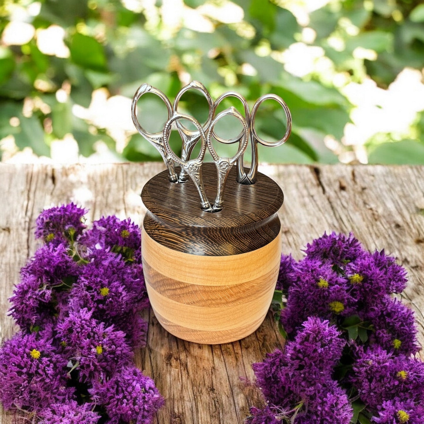 Hand-Turned Tri-Colored Wood Scissor Holder