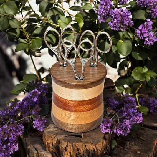 Hand-Turned Tri-Colored Wood Scissor Holder