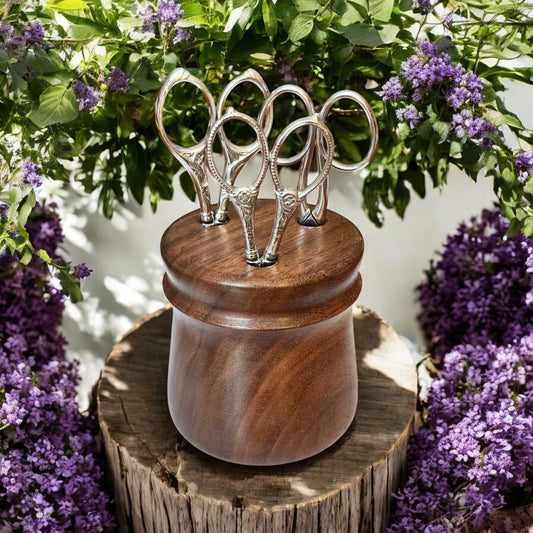 Hand-Turned Dark Wood Scissor Holder