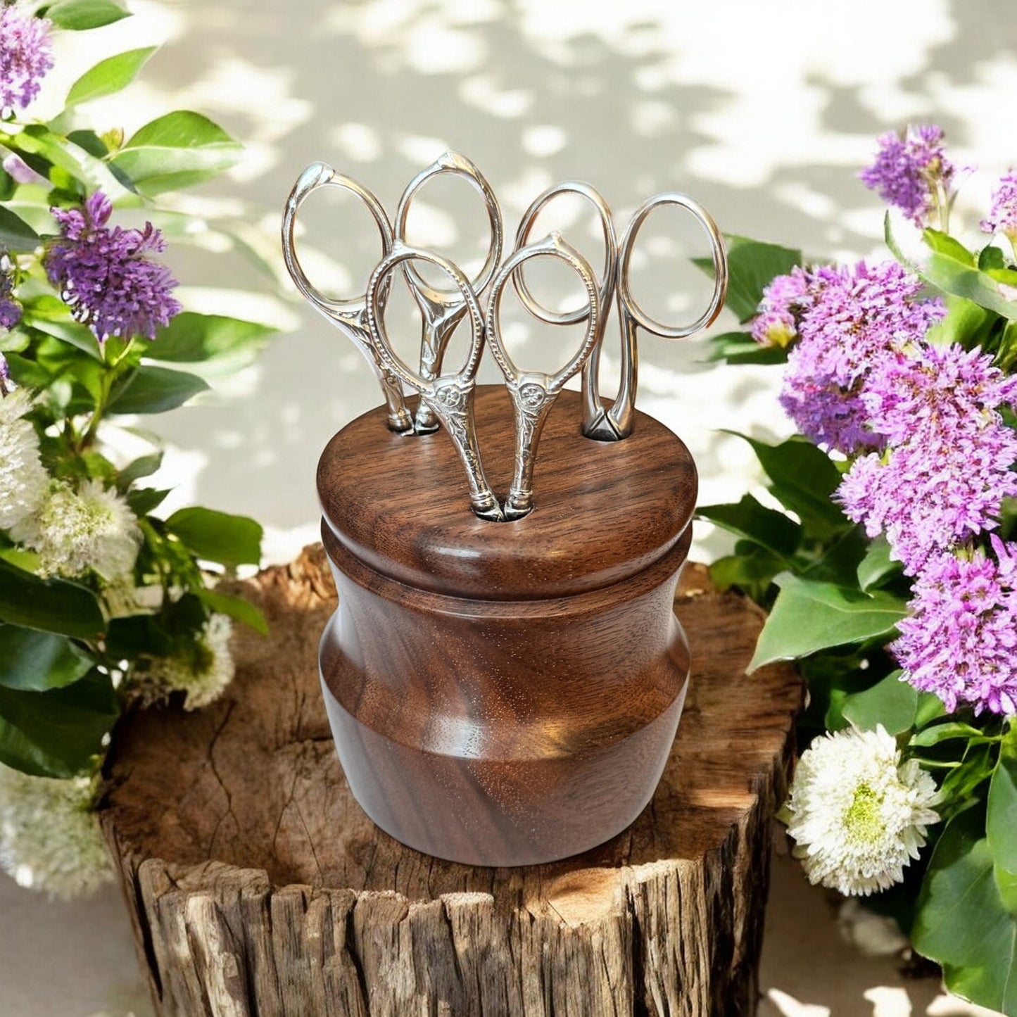 Hand-Turned Dark Wood Scissor Holder