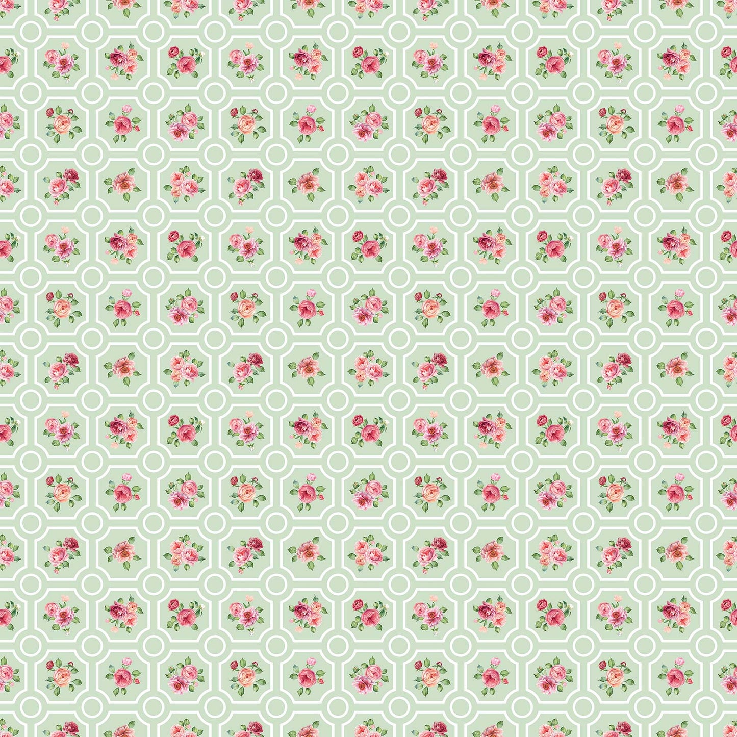 Northcott ~ Blush ~ Floral Grid ~ SP25619-72 Green Multi