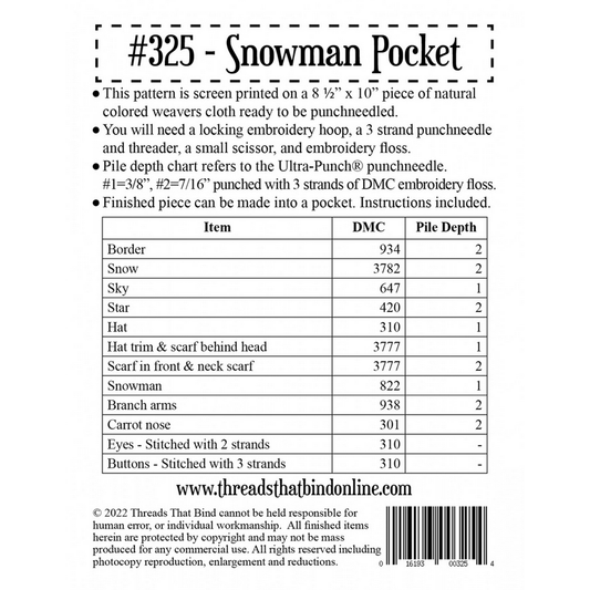 Threads That Bind ~ Snowman Pocket Punch Needle Pattern