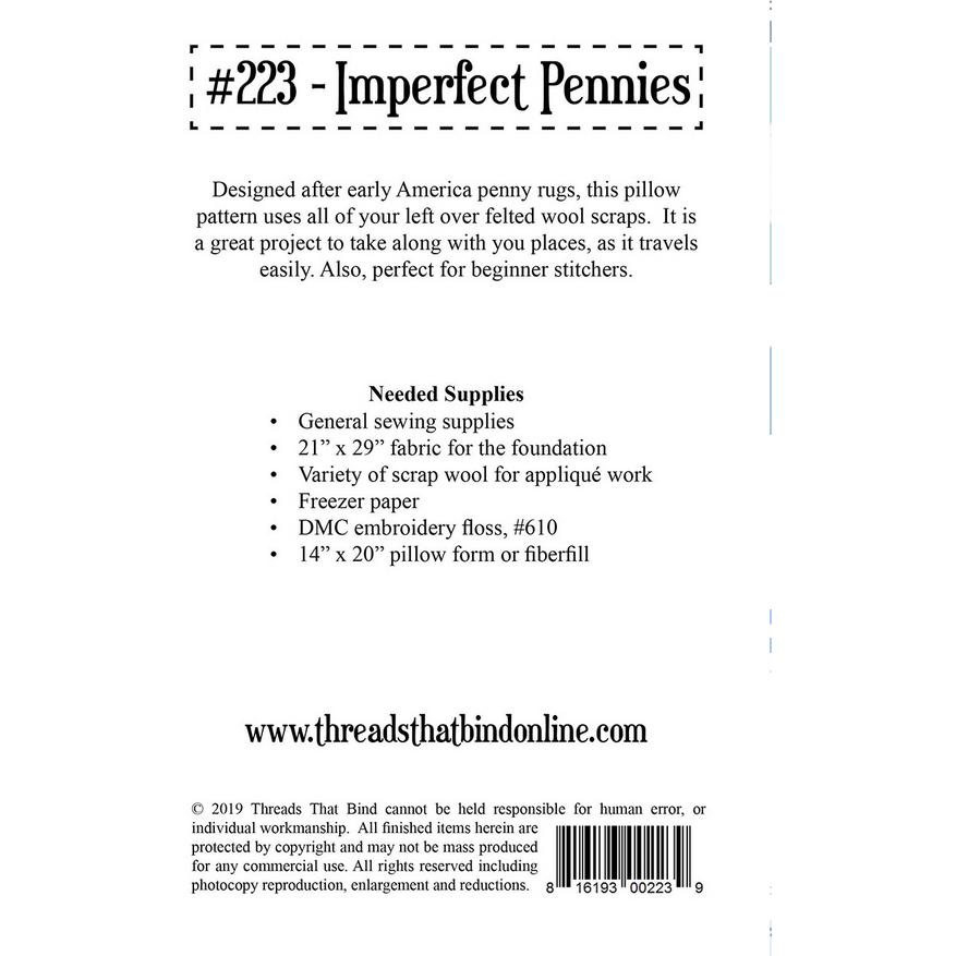 Threads that Bind ~ Imperfect Pennies Wool Applique Pattern