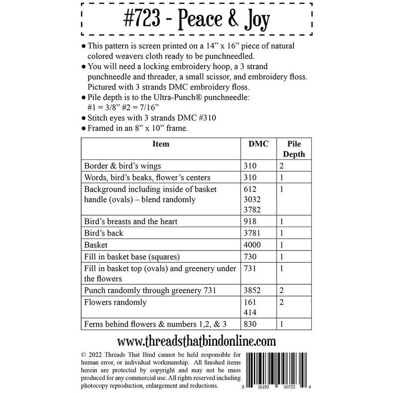 Threads That Bind ~ Peace & Joy Punch Needle Pattern