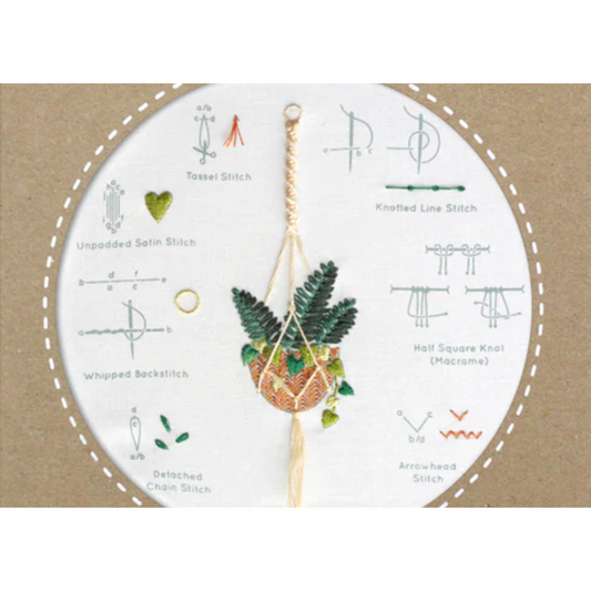Kiriki Press ~ Embroidery Stitch Sampler HANGING PLANT Embroidery Kit