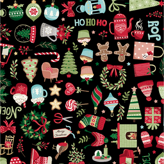 Cosy Christmas by Makower UK - Cosy Icons Black TP-2568-X