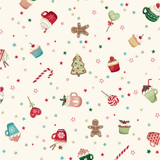 Cosy Christmas by Makower UK - Sweet Treats Cream TP-2569-Q
