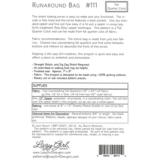 Lazy Girl Designs ~ Runaround Bag