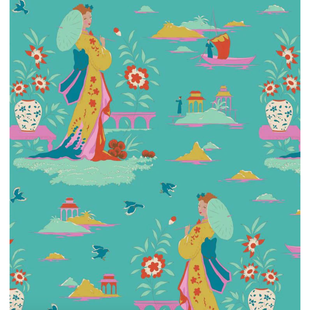 Tilda Fabrics ~ Bloomsville Garden Vista Turquoise 13" x WOF Remnant TIL100515