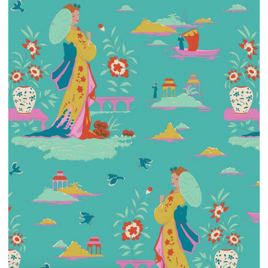 Tilda Fabrics ~ Bloomsville Garden Vista Turquoise TIL100515